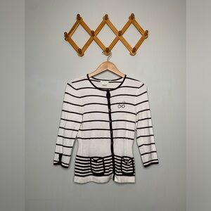 Vintage Women’s By Artisan 3/4 Sleeve Cherry Brown Stripe White Sweater SZ M